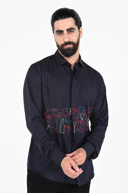 Kalpana Naik Navy Blue Cocktail Embroidered Shirt 