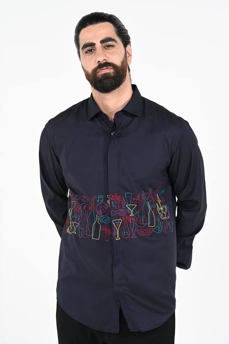 Buy_Kalpana Naik_Navy Cotton Embroidery Blue Cocktail Shirt _Online_at_Aza_Fashions