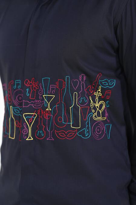 Shop_Kalpana Naik_Navy Cotton Embroidery Blue Cocktail Shirt _Online_at_Aza_Fashions