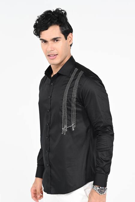 Buy_Kalpana Naik_Black Cotton Embroidery Swing Hand Giza Shirt _Online_at_Aza_Fashions