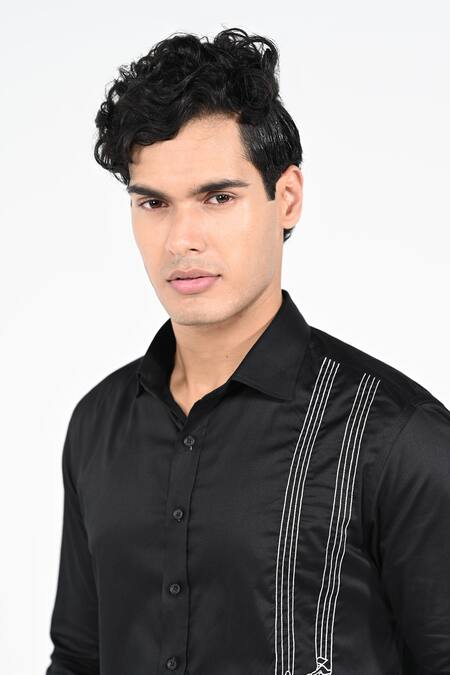 Shop_Kalpana Naik_Black Cotton Embroidery Swing Hand Giza Shirt _Online_at_Aza_Fashions