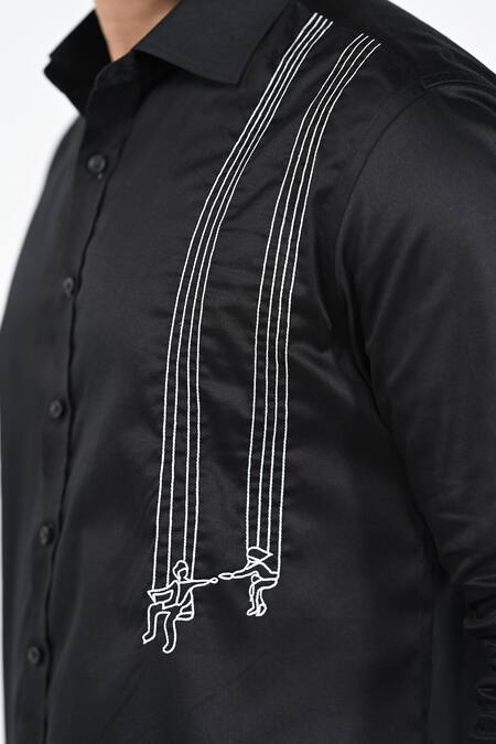 Kalpana Naik_Black Cotton Embroidery Swing Hand Giza Shirt _at_Aza_Fashions