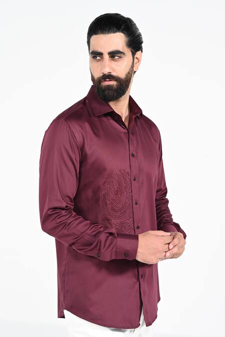Buy_Kalpana Naik_Wine Cotton Embroidery Finger Giza Shirt _Online_at_Aza_Fashions