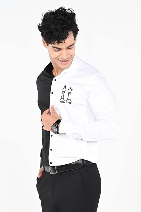 Kalpana Naik_Black Cotton Embroidery And Chess & Shirt _Online_at_Aza_Fashions