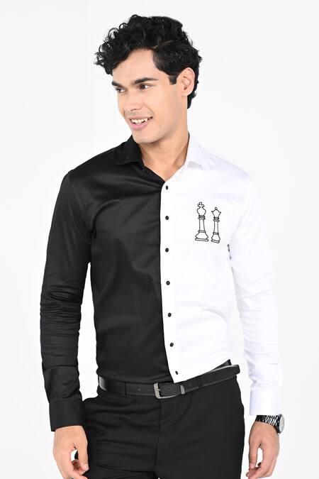 Shop_Kalpana Naik_Black Cotton Embroidery And Chess & Shirt _Online_at_Aza_Fashions