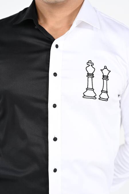Kalpana Naik_Black Cotton Embroidery And Chess & Shirt _at_Aza_Fashions