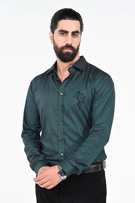 Kalpana Naik Green Wolf Embroidered Giza Cotton Shirt 