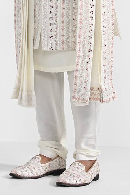 Kalpana Naik_White Silk Mirrors, Embroidery And Thread Sherwani Set _Online_at_Aza_Fashions