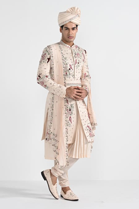 Kalpana Naik Pastel Pink Floral Work Sherwani Set 