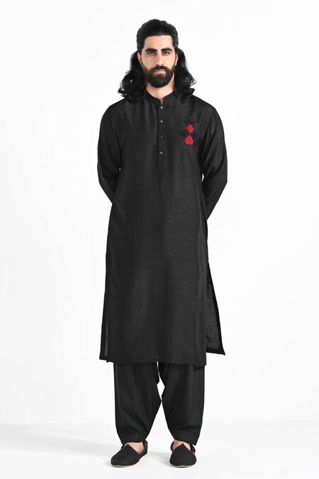 Buy_Kalpana Naik_Black Bemberg, Silk Embroidery Hand Kurta Set _Online_at_Aza_Fashions