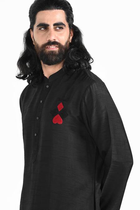 Buy_Kalpana Naik_Black Bemberg, Silk Embroidery Hand Kurta Set 