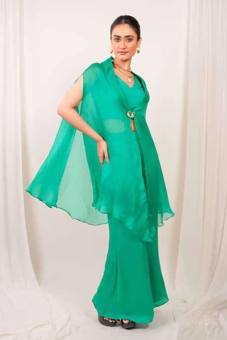 Day And Mood Organza Kaftan & Modal Satin Bell Bottom Pant Set 