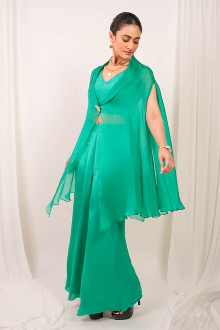 Day And Mood Organza Kaftan & Modal Satin Bell Bottom Pant Set 