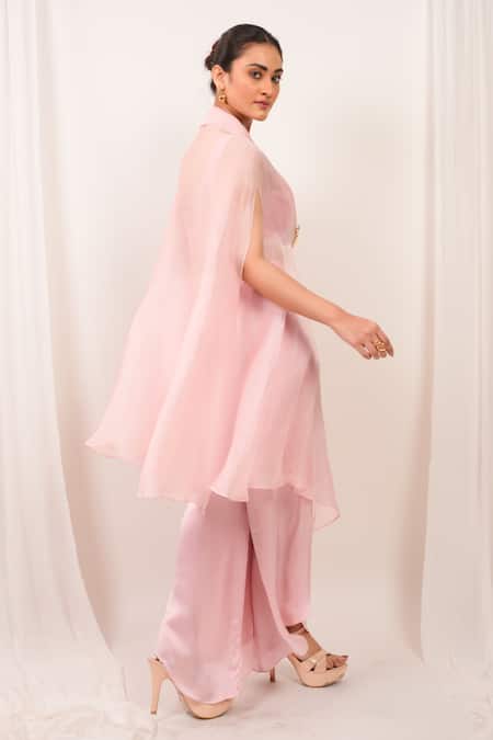 Day And Mood Organza Kaftan & Bell Bottom Pants Set 