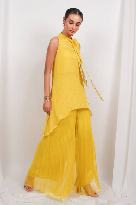 Day And Mood Asymmetric Bow Tie Tunic & Pleated Pant Set 