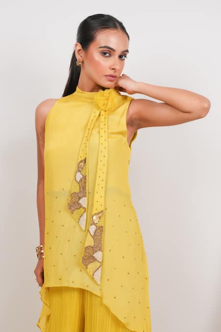 Day And Mood Asymmetric Bow Tie Tunic & Pleated Pant Set 