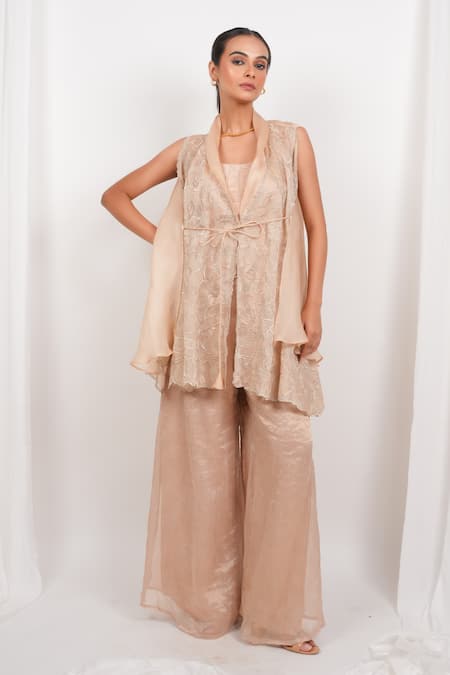 Day And Mood Embroidered Kaftan Set With Pants & Blouse 