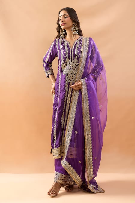 Gopi Vaid Embroidered Kurta Palazzo Set 