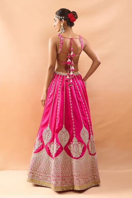 Gopi Vaid Embroidered Tussar Lehenga Set With Dupatta 