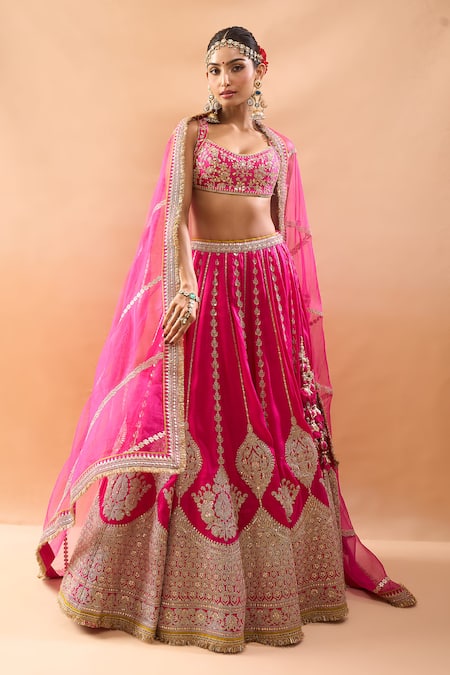 Gopi Vaid Embroidered Tussar Lehenga Set With Dupatta 
