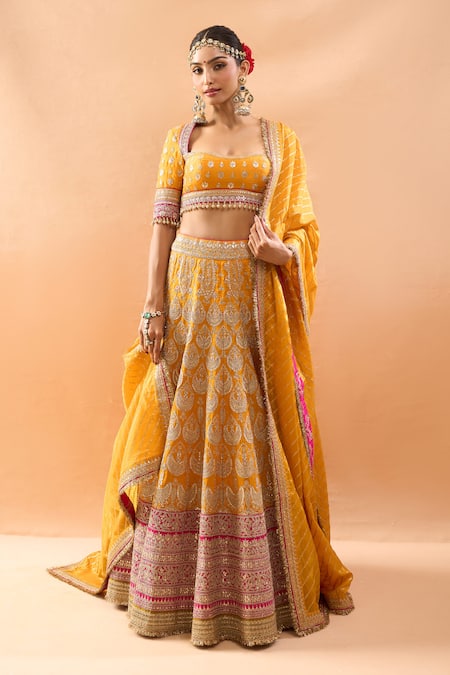 Gopi Vaid Embroidered Tussar Lehenga Set 