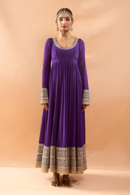Buy Gopi Vaid Purple Chiffon, Lycra, Brocade Embroidery, Zari Anarkali, Churidar And Dupatta Set Online at Aza Fashions Buy_Gopi Vaid_Purple Chiffon, Lycra, Brocade Embroidery, Zari Anarkali, Churidar And Dupatta Set _Online_at_Aza_Fashions