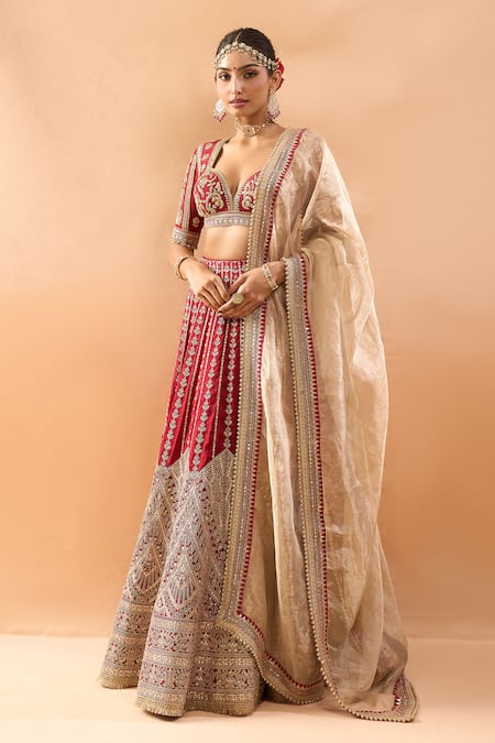 Gopi Vaid Embroidered Tussar Lehenga Set 