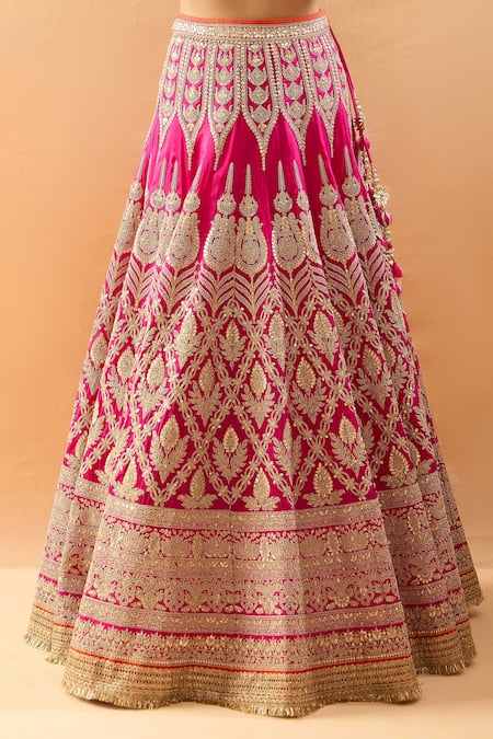 Gopi Vaid_Orange Tussar, Organza Zari, Embroidery Sweetheart Lehenga Blouse And Dupatta Set _Online_at_Aza_Fashions