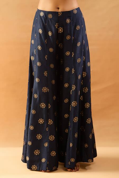 Buy_Gopi Vaid_Beige Tussar Zari, Sequins, Embroidery Square Neck, Blouse, Jacket And Palazzo Set _Online_at_Aza_Fashions