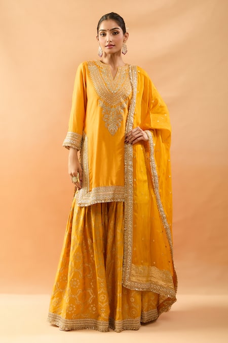 Gopi Vaid Embroidered Kurta & Brocade Sharara Set 