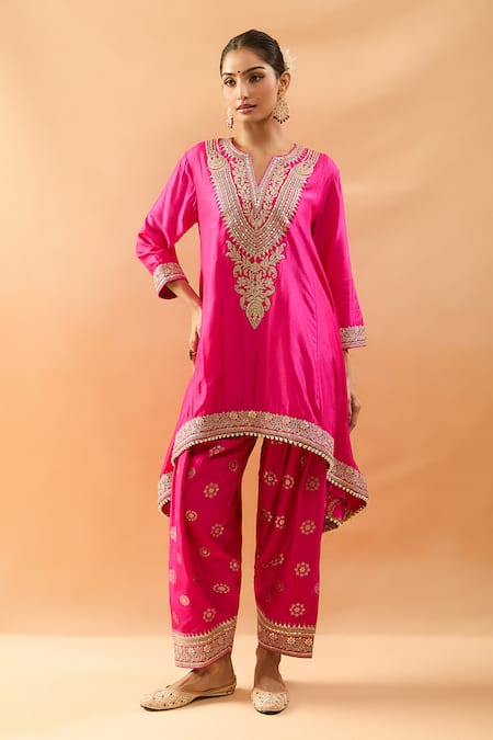 Gopi Vaid Embroidered Asymmetric Kurta & Farshi Salwar