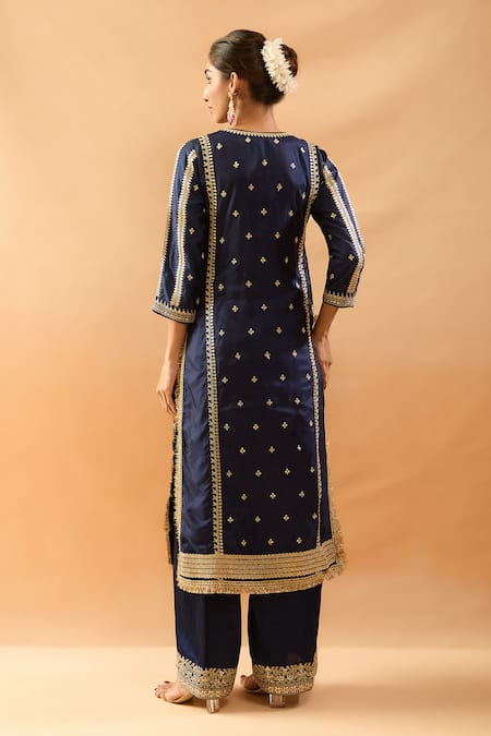 Gopi Vaid Embroidered Tussar Kurta Palazzo Dupatta Set 