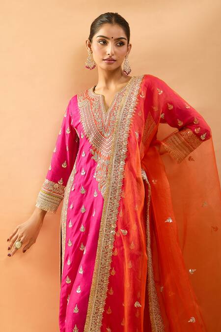 Gopi Vaid Rose Gold Tussar, Shantoon, Organza Embroidery, Zari Kurta And Semi Silk Sharara at Aza Fashions Gopi Vaid_Rose Gold Tussar, Shantoon, Organza Embroidery, Zari Kurta And Semi Silk Sharara _at_Aza_Fashions