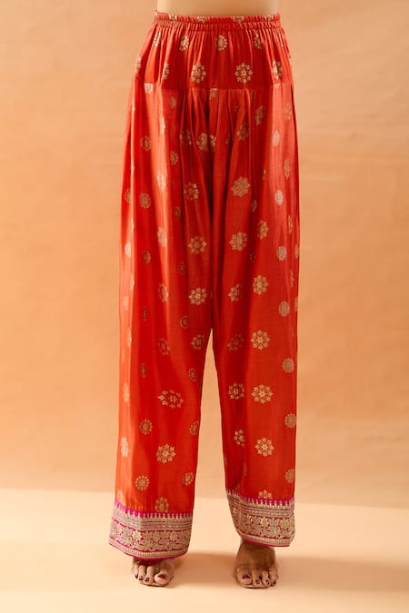 Buy Gopi Vaid Orange Tussar Embroidery, Gota Patti V-neck Kurta And Farshi Salwar Set Online at Aza Fashions Buy_Gopi Vaid_Orange Tussar Embroidery, Gota Patti V-neck Kurta And Farshi Salwar Set _Online_at_Aza_Fashions