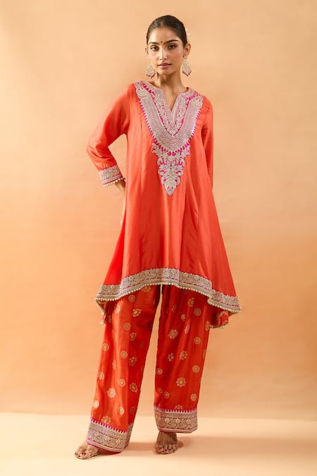 Gopi Vaid Embroidered Tussar Kurta & Farshi Salwar Set