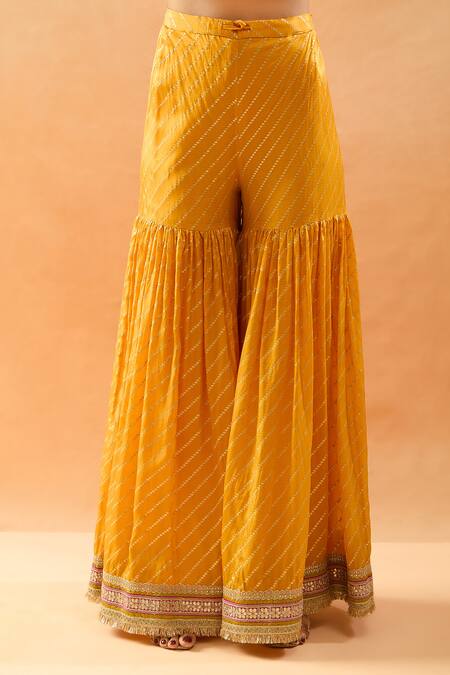 Shop Gopi Vaid Mustard Tussar, Organza Embroidery, Zari, Sequins Halter Kurta And Sharara Set Online at Aza Fashions Shop_Gopi Vaid_Mustard Tussar, Organza Embroidery, Zari, Sequins Halter Kurta And Sharara Set _Online_at_Aza_Fashions