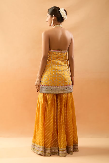 Gopi Vaid Embroidered Halter Neck Kurta & Sharara Set
