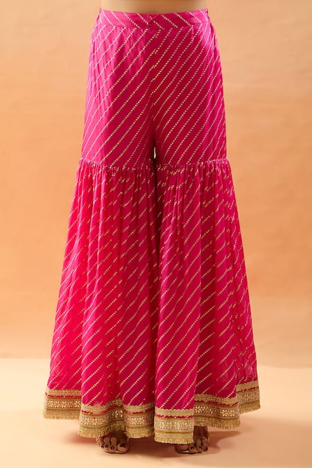 Gopi Vaid Pink Tussar, Organza Embroidery, Zari, Gota Patti Geometric Kurta Sharara Set at Aza Fashions Gopi Vaid_Pink Tussar, Organza Embroidery, Zari, Gota Patti Geometric Kurta Sharara Set _at_Aza_Fashions