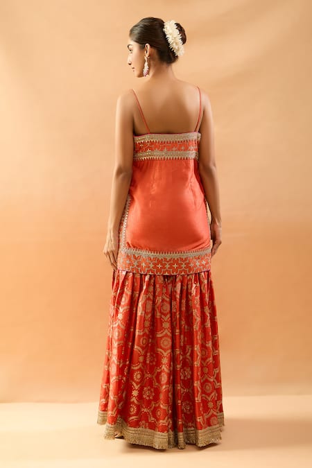 Gopi Vaid Embroidered Tussar Kurta & Sharara Set