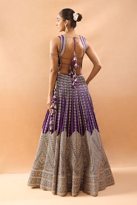 Gopi Vaid Embroidered V-Neck Blouse & Lehenga Set 