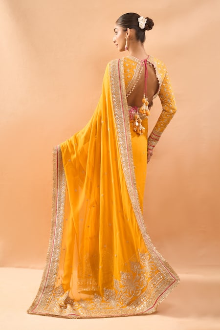 Gopi Vaid Embroidered Tiered Saree & Padded Blouse 