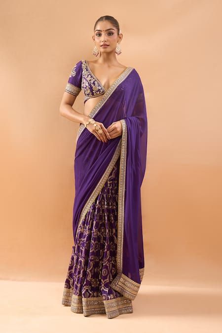 Gopi Vaid Embroidered Georgette Saree With Padded Blouse 