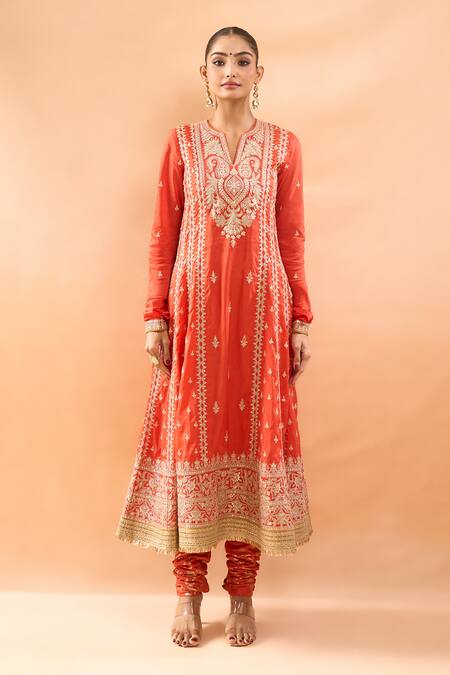 Buy Gopi Vaid Orange Tussar, Brocade, Organza Embroidery, Zari Anarkali Churidar And Dupatta Set Online at Aza Fashions Buy_Gopi Vaid_Orange Tussar, Brocade, Organza Embroidery, Zari Anarkali Churidar And Dupatta Set _Online_at_Aza_Fashions