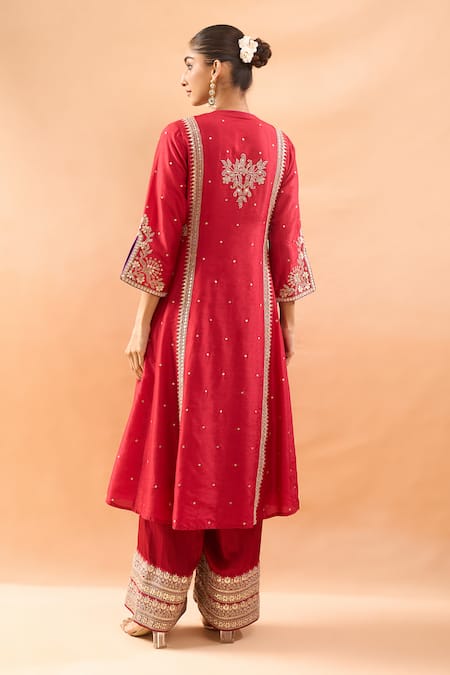 Gopi Vaid Embroidered Tussar Kurta Palazzo & Dupatta Set 