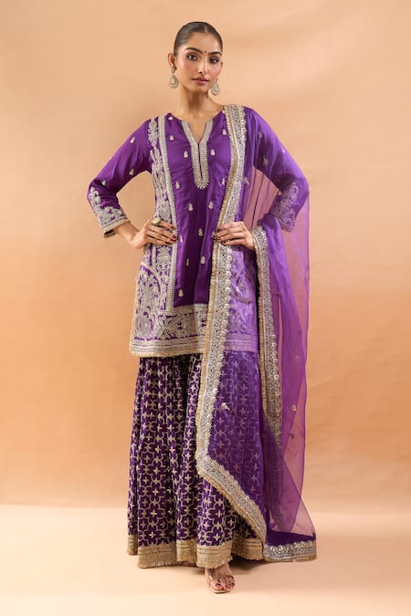 Gopi Vaid Embroidered Tussar Kurta & Sharara Set 