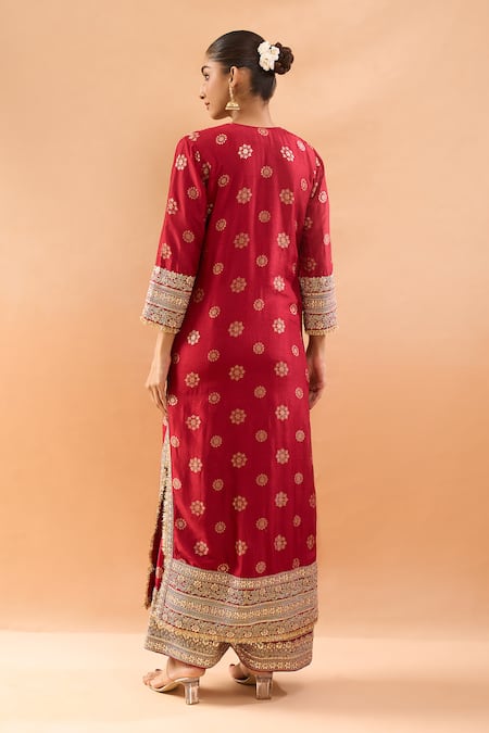 Gopi Vaid Embroidered Tussar Kurta Palazzo Set 