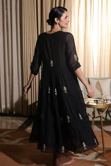 Summer By Priyanka Gupta Black Tier Mul Chanderi Dress 