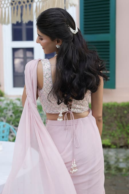 Summer By Priyanka Gupta Stardust Draped Saree With Blouse 