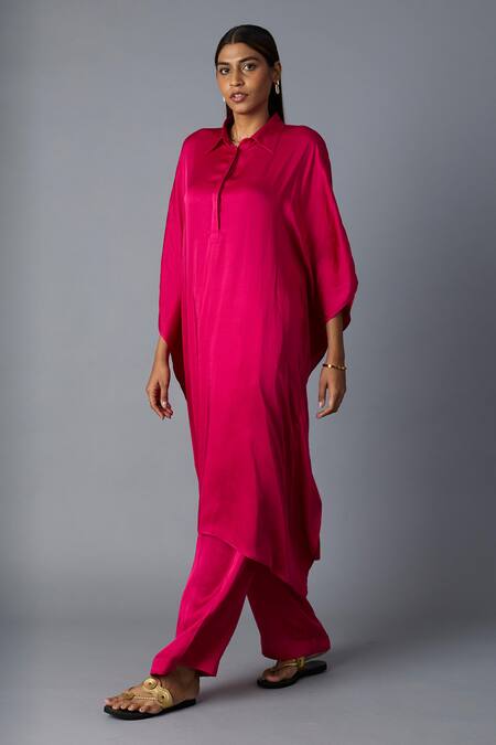 Vasstram Pink Modal, Satin Applique Collared Chandni Solid Kaftan With Pant Online at Aza Fashions Vasstram_Pink Modal, Satin Applique Collared Chandni Solid Kaftan With Pant _Online_at_Aza_Fashions