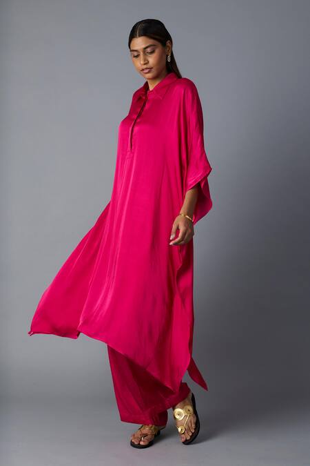 Buy Vasstram Pink Modal, Satin Applique Collared Chandni Solid Kaftan With Pant Online at Aza Fashions Buy_Vasstram_Pink Modal, Satin Applique Collared Chandni Solid Kaftan With Pant _Online_at_Aza_Fashions